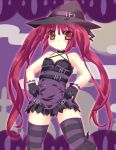  gloves hat highres kooh long_hair pangya red_eyes red_hair redhead skirt striped thigh-highs thighhighs twintails witch witch_hat 