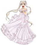  bare_shoulders bishoujo_senshi_sailor_moon blonde_hair blue_eyes double_bun dress earrings flower gown jewelry long_hair princess princess_serenity rose silver_hair simple_background solo tsukino_usagi twintails violetcoral 