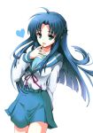  asakura_ryouko blue_eyes blue_hair finger_to_mouth heart light_smile long_hair mayachi_(amuriya) rate_(pixiv) school_uniform simple_background suzumiya_haruhi_no_yuuutsu 