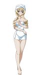  1girl blonde_hair blue_eyes breasts cecilia_alcott cleavage collarbone eyebrows eyebrows_visible_through_hair full_body highres infinite_stratos long_hair looking_at_viewer medium_breasts naked_towel shiny shiny_skin simple_background smile solo towel transparent_background white_towel 