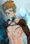  1boy blonde_hair blue_eyes blue_hair closed_mouth collarbone cyborg expressionless eyebrows gradient_hair male_focus multicolored_hair original robot_joints salmon88 thick_eyebrows upper_body 