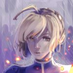  1girl blonde_hair fate/stay_night fate_(series) green_eyes highres looking_at_viewer mike.zen rain saber short_hair solo 