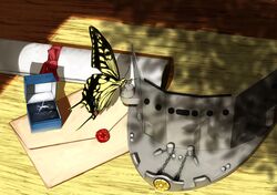  bench box butterfly commentary dappled_sunlight diploma jewelry kantai_collection letter nanao_(aoyamahikari) no_humans ribbon ring ryuujou_(kantai_collection) still_life sunlight swallowtail_butterfly tree_shade visor_cap wedding_band 