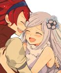  1boy 1girl aila_jyrkiainen atsumi_yoshioka closed_eyes couple gundam gundam_build_fighters gundam_build_fighters_try happy hetero hug long_hair redhead reiji_(gundam_bf) short_hair silver_hair smile sunglasses sunglasses_on_head 