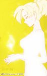  1girl 2016 artist_name bare_shoulders blonde_hair blue_eyes breasts collarbone cowboy_shot dated from_side lee1210 medium_breasts mercy_(overwatch) nude overwatch parted_lips ponytail profile solo 