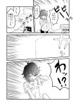  1girl barefoot bike_shorts comic controller game_cartridge game_console game_controller iwatobi_hiro monochrome one_eye_closed original short_hair solo television turn_pale 