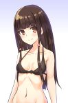  1girl amagi_brilliant_park bottomless bra breasts brown_eyes brown_hair hexun6 highres koborii_(amaburi) long_hair navel out-of-frame_censoring small_breasts smile solo underwear upper_body 