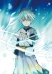  1boy bracelet eyebrows fortuna_(spirit_circle) green_eyes jewelry looking_at_viewer male_focus short_hair silver_hair solo spirit_circle thick_eyebrows yuyu_(yuyudesu0806) 