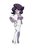 1girl absurdres brown_hair commentary full_body glasses green_eyes high_heels highres looking_at_viewer official_art pokemon pokemon_(game) pokemon_sm ribbed_sweater smile solo sweater wicke_(pokemon) 