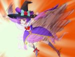  1girl alexandrite_style boots bracelet cure_magical flower haruyama_kazunori hat izayoi_liko jewelry magical_girl mahou_girls_precure! outstretched_arms pink_eyes precure purple_hair rose short_hair solo wings witch_hat 