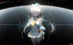  1girl artist_name bai_yemeng closed_eyes dress long_hair luo_tianyi microphone silver_hair solo vocaloid 