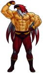  1boy abs ankle_boots arm_up bare_chest biceps boots fatal_fury flexing full_body griffon_mask hiroaki_(kof) male_focus mark_of_the_wolves mask muscle official_art pose red_boots shirtless shoelaces simple_background snk solo spandex the_king_of_fighters the_king_of_fighters_2003 the_king_of_fighters_xi white_background wrestler wrestling_mask wrestling_outfit 