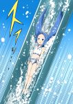  1girl bangs bare_shoulders barefoot bikini bikini_skirt blue_eyes blue_hair blunt_bangs flat_chest hairband long_hair navel nipa-ko open_mouth skirt slide solo swimsuit twintails ultimate_nipper water water_slide yuto_(dialique) 