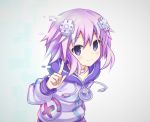 1girl choker cyan_aeolin d-pad hair_ornament highres looking_at_viewer neptune_(choujigen_game_neptune) neptune_(series) pixels purple_hair short_hair smile solo violet_eyes 