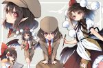  2girls beret black_wings bow brown_hair feathered_wings forbidden_scrollery hair_bow hair_tubes hakurei_reimu hat multiple_girls necktie open_mouth pen piyokichi pointy_ears pom_pom_(clothes) red_eyes shaded_face shameimaru_aya sparkling_eyes suit_jacket tokin_hat touhou wings 