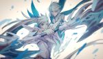  2boys arrow blue_eyes bow_(weapon) fusion kamui_(tales_of_zestiria) long_hair male_focus mikleo_(tales) multiple_boys omaru_y ponytail sorey_(tales) tales_of_(series) tales_of_zestiria very_long_hair weapon white_hair 