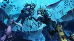  2girls air_bubble animal ass blonde_hair bodysuit breasts brown_hair bubble d.va_(overwatch) diving diving_mask facepaint facial_mark fish flippers from_behind gloves goggles hair_ornament hair_tie light_rays long_hair looking_at_viewer looking_back mercy_(overwatch) mo_(artist) multiple_girls ocean overwatch ponytail scuba scuba_gear scuba_tank skin_tight snorkel sunlight underwater watch water weight_belt wetsuit whale whisker_markings 