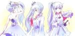  1girl back blue_eyes iesupa long_hair looking_at_viewer rwby scar side_ponytail smile solo sword weapon weiss_schnee white_hair 