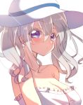  1girl alternate_costume bare_shoulders breasts chihiro_(oimo) cleavage hat kantai_collection kashima_(kantai_collection) large_breasts looking_at_viewer open_mouth silver_hair solo twintails violet_eyes 