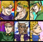  birthmark black_eyes blonde_hair blue_eyes braid bunkichi_(bun005) diego_brando dio_brando dual_persona earrings enrico_pucci evil_grin evil_smile facial_hair fangs gakuran giorno_giovanna grin hair_over_one_eye hat jewelry jojo_no_kimyou_na_bouken kakyouin_noriaki red_eyes redhead scar school_uniform single_braid smile steel_ball_run stud_earrings white_hair yellow_eyes 