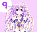  1girl 9 blush d-pad hair_ornament long_hair looking_at_viewer nepgear neptune_(series) number purple_hair smile solo taka_(suigendou) violet_eyes 
