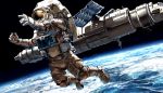  ambiguous_gender earth shimazu_tekkou solo space space_station spacesuit 