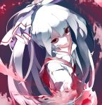  1girl big_hair closed_mouth fire flame from_above fujiwara_no_mokou high_ponytail highres ikurauni lavender_hair long_hair looking_at_viewer looking_up ponytail red_eyes solo touhou very_long_hair white_hair 