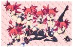  1girl artist_name bare_shoulders bat_wings character_doll demon_girl demon_tail demon_wings disgaea earrings elbow_gloves etna finger_to_mouth flat_chest gloves iwasi-r jewelry mini_wings navel one_eye_closed open_mouth pointy_ears prinny redhead skull tail tongue tongue_out wings 