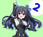  1girl bare_shoulders black_hair blush breasts elbow_gloves gloves hair_ornament long_hair looking_at_viewer neptune_(series) open_mouth red_eyes smile solo taka_(suigendou) twintails uni_(choujigen_game_neptune) 