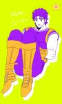 1boy boots brown_boots character_name full_body gloves hotaru_(ss801) jojo_no_kimyou_na_bouken jonathan_joestar limited_palette male_focus muscle purple_hair smile solo star violet_eyes 