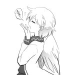  1girl closed_eyes covering_mouth from_side greyscale half_updo hand_over_own_mouth jacket kishin_sagume monochrome short_hair simple_background single_wing sisikuku sleepy solo touhou upper_body wings yawning 
