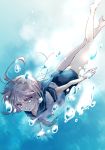  1girl ass freediving i-58_(kantai_collection) kantai_collection meguri_uguisu pink_hair school_swimsuit school_uniform serafuku short_hair swimming swimsuit swimsuit_under_clothes underwater 