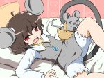  1girl animal_ears bed bloomers blush_stickers cosplay inaba_tewi lying mouse mouse_ears mouse_tail nazrin nazrin_(cosplay) on_back open_mouth pendulum shirosato short_hair spread_legs tail touhou underwear 