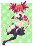 1girl bat_wings demon_girl demon_tail demon_wings disgaea earrings etna finger_to_mouth flat_chest highres index_finger_raised iwasi-r jewelry looking_at_viewer mini_wings navel pointy_ears red_eyes redhead skull skull_earrings solo special_moves tail wings 