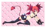  1girl artist_name bat_wings demon_girl demon_tail demon_wings disgaea etna flat_chest iwasi-r makai_senki_disgaea mini_wings one_eye_closed patterned_background pointy_ears redhead skull solo special_moves tail wings 