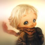  1girl blonde_hair bloom blush brown_eyes character_request copyright_request gloves new_year patterned_clothing scarf smile solo souri toddler winter_clothes 