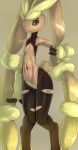  1girl animal_ears brown_eyes brown_hair furry highres knees_together_feet_apart long_hair lopunny mega_lopunny mega_pokemon navel no_humans pokemon pokemon_(creature) pokemon_(game) rabbit_ears smile solo tail very_long_hair 