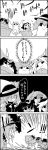  1girl 4koma bow butterfly_net comic commentary_request crane_stance fleeing futatsuiwa_mamizou greyscale hand_net hat hat_bow highres hijiri_byakuren hood komeiji_koishi kumoi_ichirin leaf leaf_on_head monochrome shaded_face tani_takeshi third_eye touhou translated ufo unzan yukkuri_shiteitte_ne 