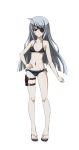  1girl bikini black_bikini breasts brown_eyes collarbone eyebrows eyebrows_visible_through_hair eyepatch frilled_bikini frills full_body groin hand_on_hip highres holster infinite_stratos laura_bodewig long_hair looking_at_viewer navel side-tie_bikini silver_hair small_breasts solo swimsuit thigh_holster transparent_background 
