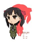  1girl brown_eyes brown_hair chibi colored_shadow military military_uniform shadow solo sonobashi_nogi sora_no_woto stats suminoya_kureha twintails uniform 