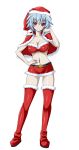  1girl belt blue_hair boots bra breasts capelet cleavage collarbone eyebrows eyebrows_visible_through_hair full_body hand_on_hip hat highres infinite_stratos large_breasts looking_at_viewer microskirt navel red_boots red_bra red_eyes red_hat red_skirt santa_boots santa_costume santa_hat sarashiki_tatenashi shiny shiny_skin short_hair skirt smile solo strapless strapless_bra thigh-highs thigh_boots transparent_background underwear zettai_ryouiki 