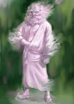  1boy arm_at_side bald_spot beard clenched_hand facial_hair full_body geta highres japanese_clothes kimono long_sleeves looking_at_viewer male_focus no_socks old_man standing touhou unzan white woominwoomin5 