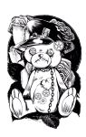  at_(psychedelic420) chain flower gears greyscale hat heart highres jojo_no_kimyou_na_bouken kuujou_joutarou monochrome no_humans objectification rose stitches stuffed_animal stuffed_toy teddy_bear 