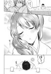  1boy 3girls admiral_(kantai_collection) alternate_costume comic greyscale highres kantai_collection kashiwagi_kano kazagumo_(kantai_collection) kiyoshimo_(kantai_collection) monochrome multiple_girls translated yuugumo_(kantai_collection) 