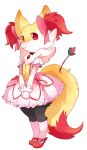  bow braixen dress flower hair_bow highres kaname_madoka kaname_madoka_(cosplay) mahou_shoujo_madoka_magica no_humans pink_(4chan) pink_shoes pokemon pokemon_(creature) red_eyes shoes standing white_legwear 