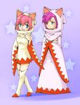  2girls artist_request blue_eyes boots crossed_arms eye_contact faris_scherwiz final_fantasy final_fantasy_v hand_on_hip high_heels hooded knee_boots lenna_charlotte_tycoon looking_at_another multiple_girls open_mouth pink_hair purple_hair siblings sisters smile walking white_mage wide_sleeves 