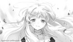 1girl comet_(teamon) crying crying_with_eyes_open greyscale long_hair monochrome puffy_sleeves solo soul_worker tears wind 