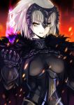  1girl absurdres armor armored_dress aura blonde_hair breasts chain commentary_request fate/grand_order fate_(series) gauntlets headpiece highres jeanne_alter large_breasts looking_at_viewer nuqura ruler_(fate/apocrypha) ruler_(fate/grand_order) short_hair sideboob solo upper_body yellow_eyes 