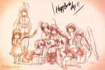  1boy 6+girls angel_wings asia_argento gothic_lolita happy_birthday harem high_school_dxd himejima_akeno hyoudou_issei lolita_fashion long_hair multiple_girls ophis_(high_school_dxd) ravel_phenex rias_gremory rossweisse school_uniform shidou_irina smile sportswear staring toujou_koneko wings xenovia_(high_school_dxd) 