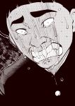  1boy clenched_teeth crying face gakuran greyscale hatching_(texture) male_focus monochrome original school_uniform snot snot_trail solo streaming_tears sweat tears teeth wagashiwagashi 